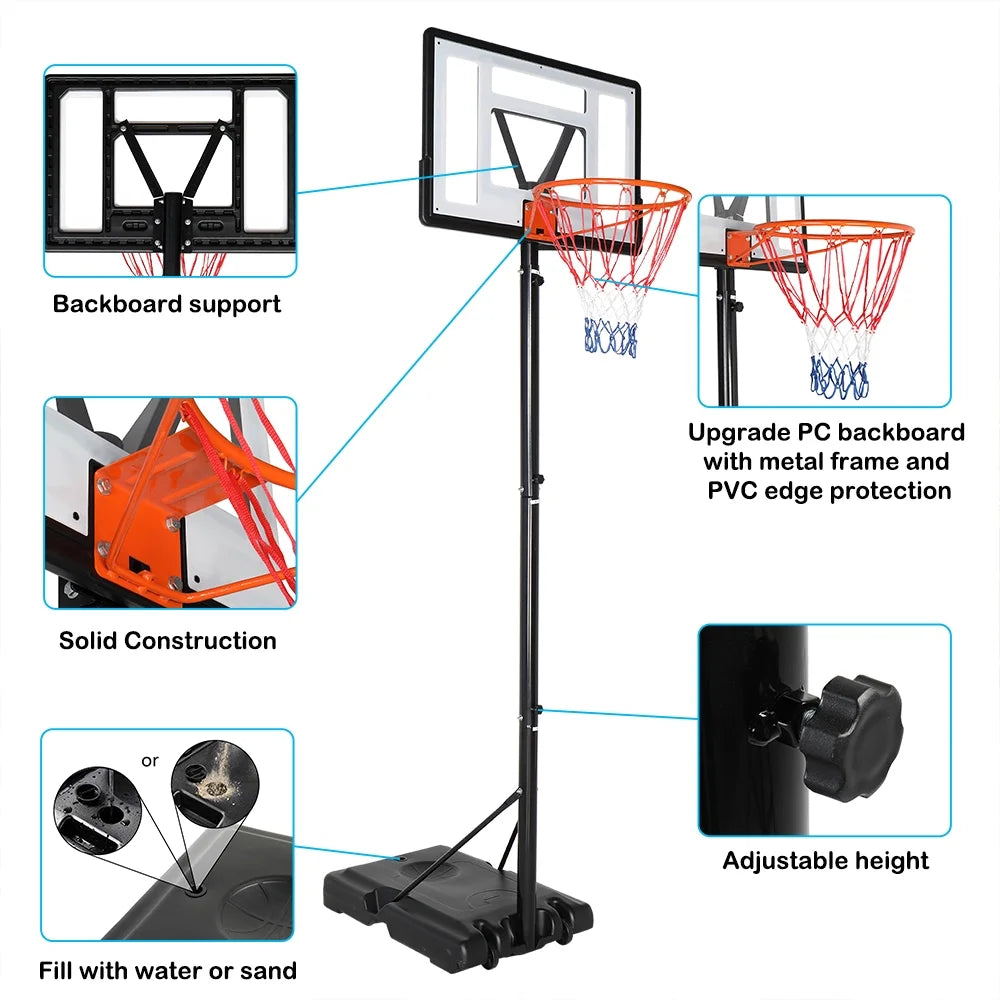 Ktaxon 8–10ft Adjustable Portable Basketball Hoop with Wheels Indoor Outdoor Goal