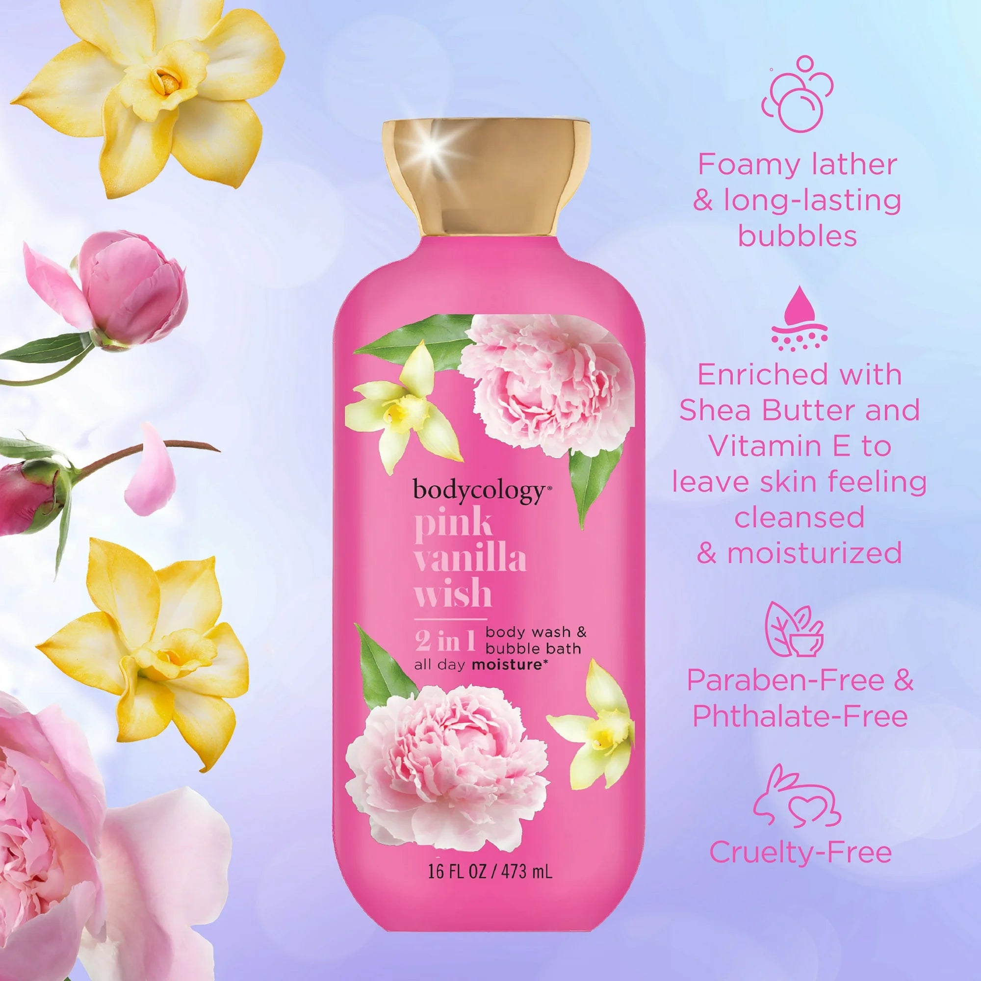 Bodycology Pink Vanilla 2in1 Body Wash 16oz