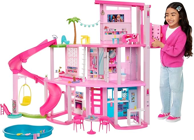 Barbie Dreamhouse Pool Party Doll House Playset 45 inch with 75+ Pieces, Slide & Puppy Elevator