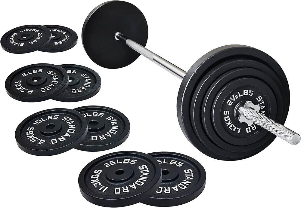 BalanceFrom 90lb Cast Iron Weight Set with 5ft Barbell & Star Locks – Home Gym Strength Training Kit