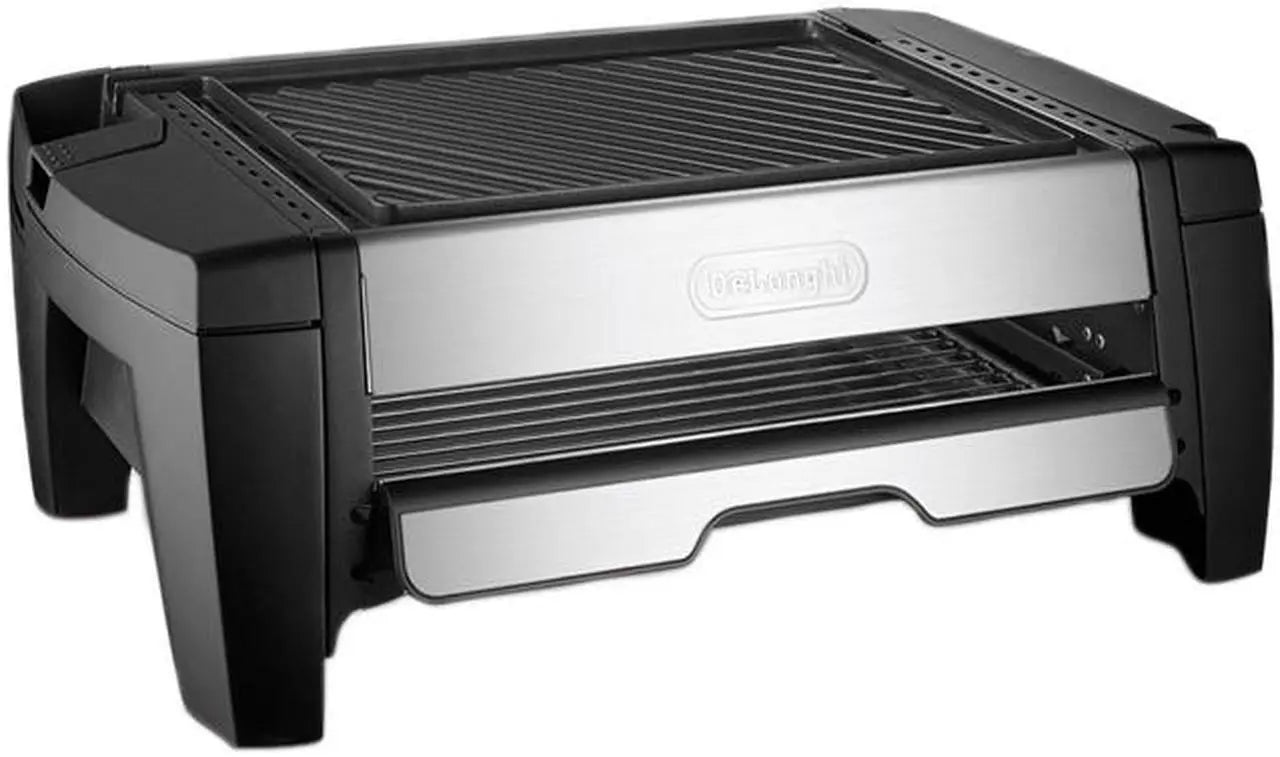 DeLonghi Indoor Grill and Smokeless Broiler BQ100 Electric BBQ Grill Non-Stick Smokeless Cooking