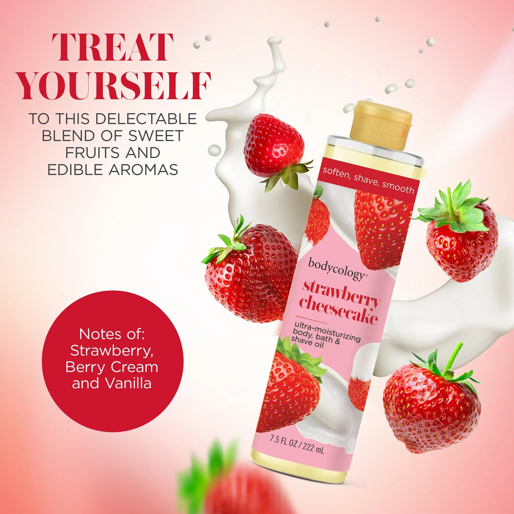 Bodycology Ultra-Moisturizing Body, Bath & Shave Oil, Strawberry Cheesecake, 7.5 fl oz