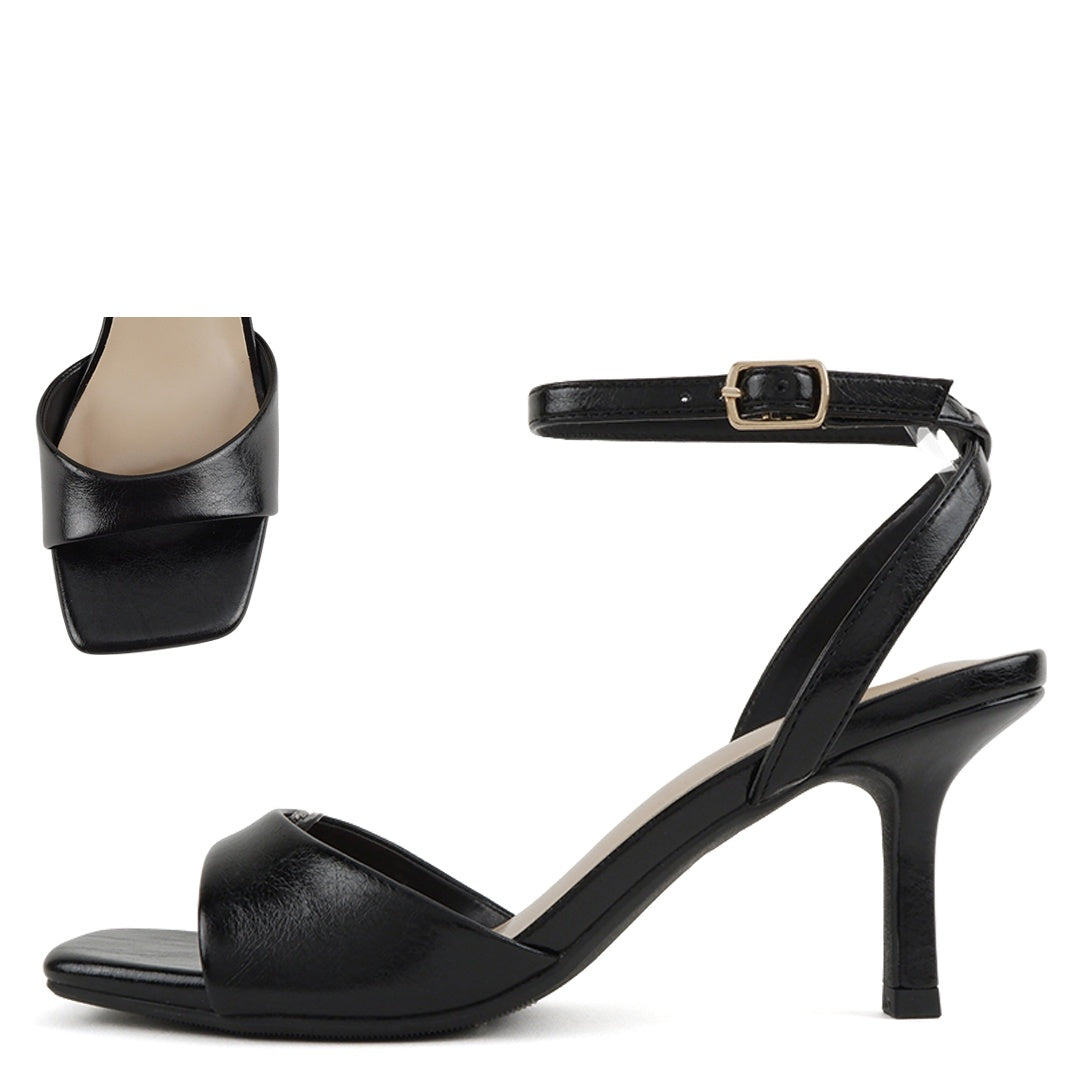 My Delicious Furrow Black PU Dress Sandal
