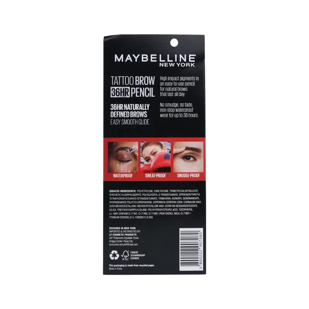 Maybelline Tattoo Studio Black/Brown Waterproof Eyebrow Pencil for Defined Brows