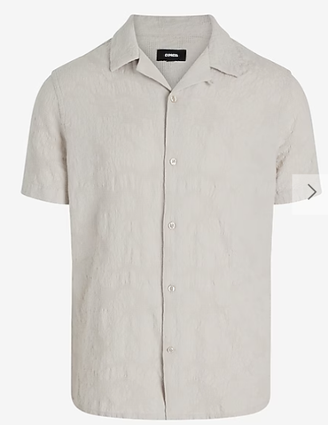Express Textured Floral Short Sleeve Shirt-Warm Ivory