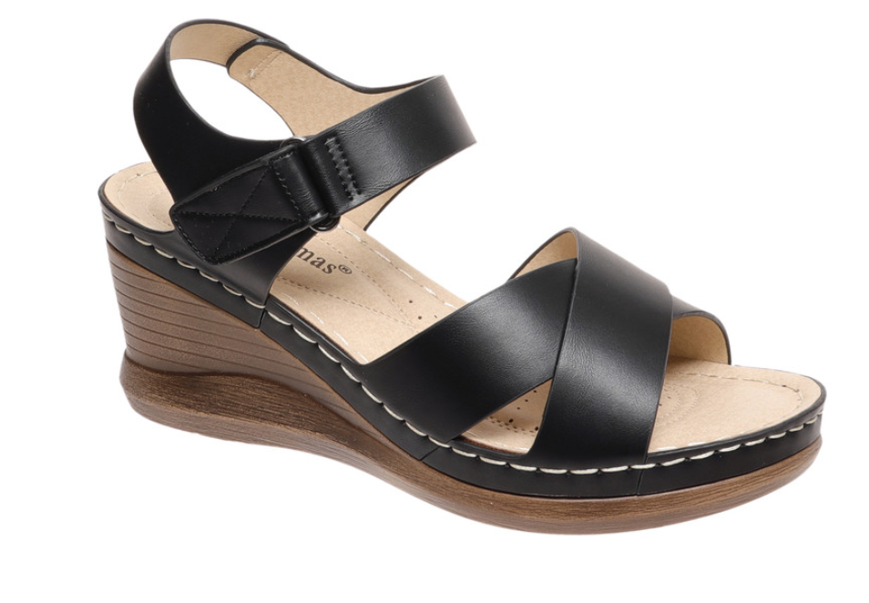 Pierre Dumas Frame-4 Wedge Heel Ankle Strap Sandal Black