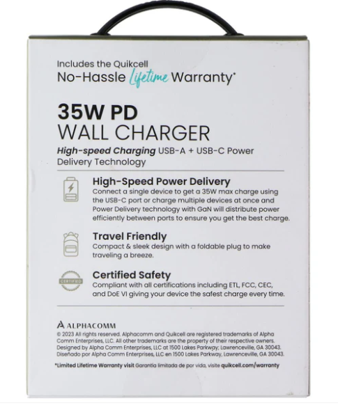 Quikcell 35W PD Dual Port Wall Charger USB-A + USB-C – Fast Charging Power Adapter
