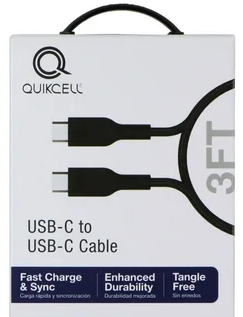 Quikcell USB-C to USB-C Charge & Sync Cable 3FT White – Fast Charging Data Cable