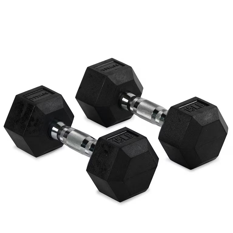 BalanceFrom 15 lb Rubber Hex Dumbbells Pair – Black Free Weights for Strength Training