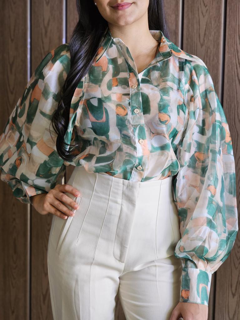 Women Floral Long Sleeve Top-Green