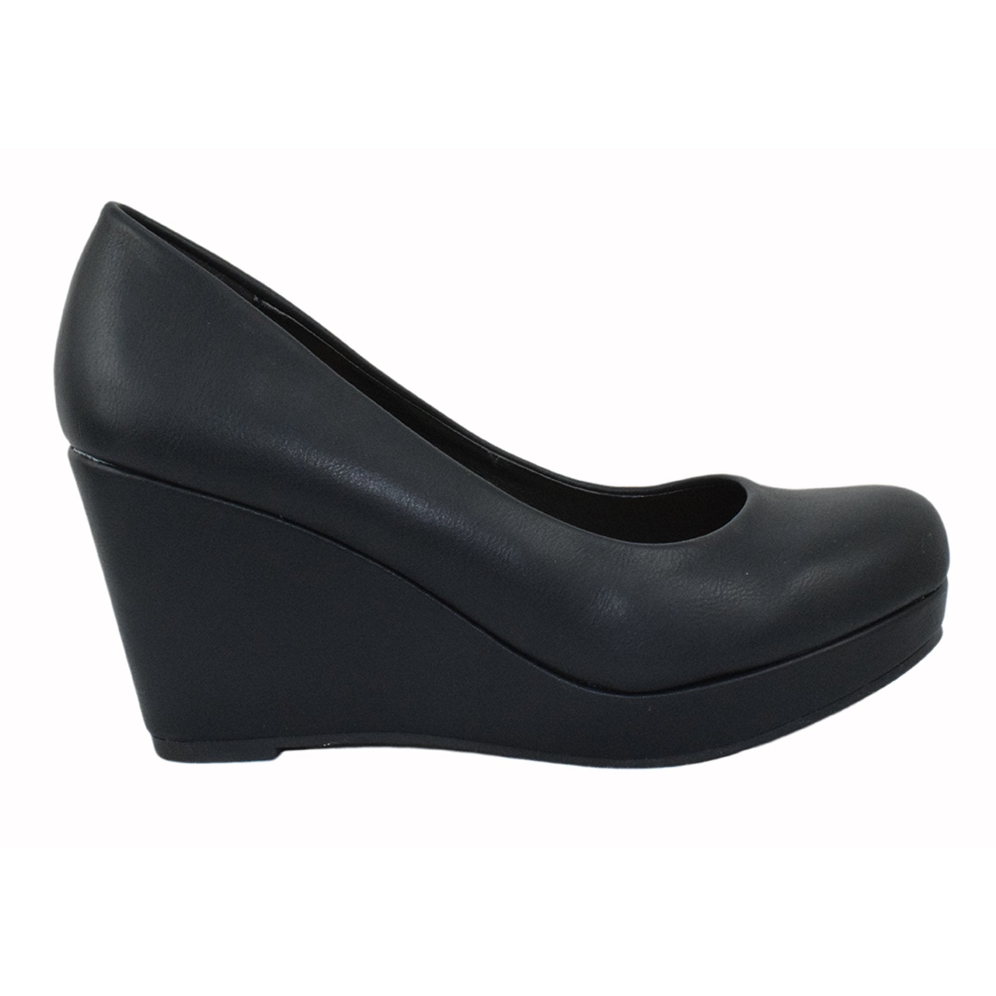 City Classified Corey Comfort Black PU Women Dress Shoe – Low Heel Slip-On Work Pumps with Cushioned Comfort