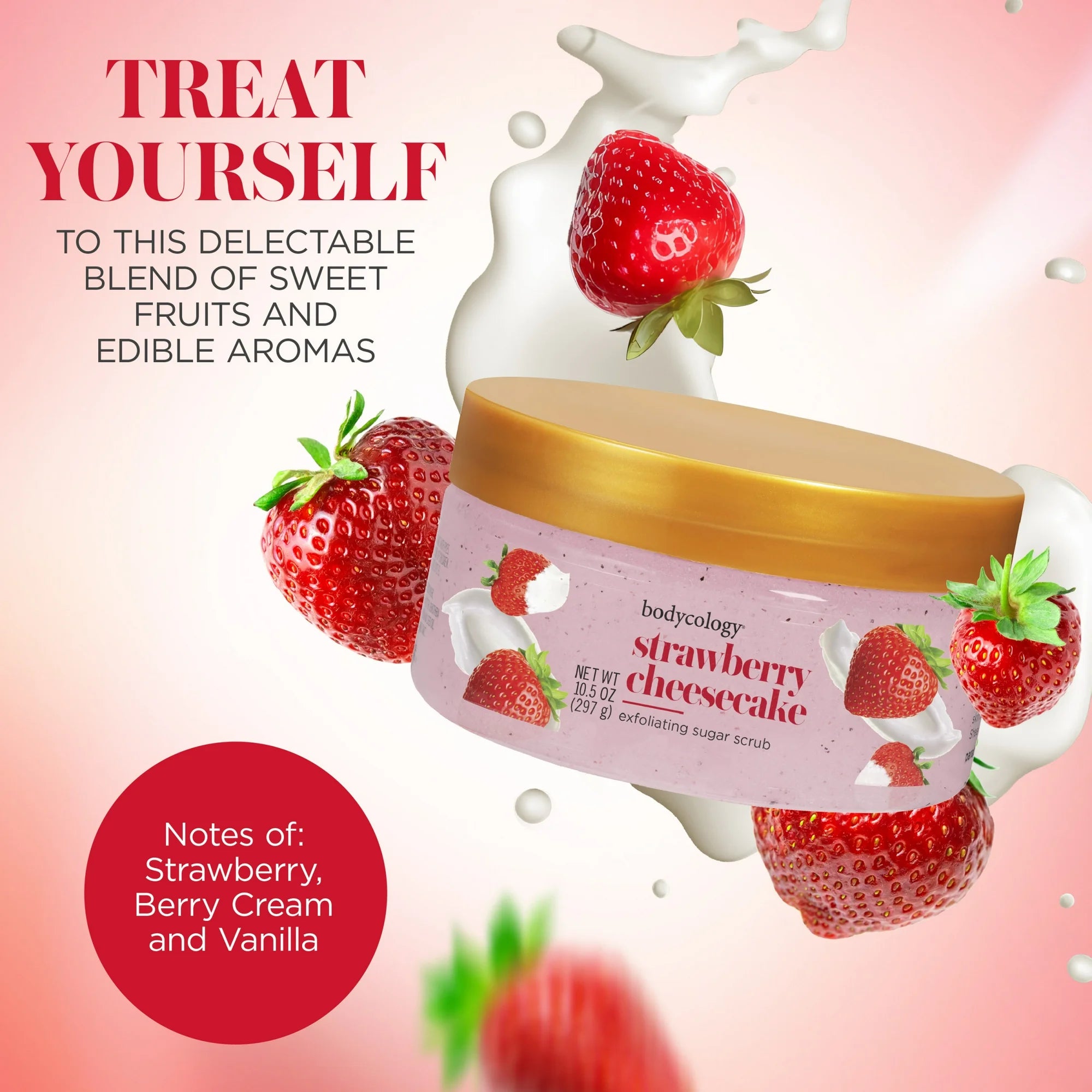 Bodycology Strawberry Cheesecake Sugar Scrub 10.5oz – Exfoliating Body Scrub for Soft Smooth Skin