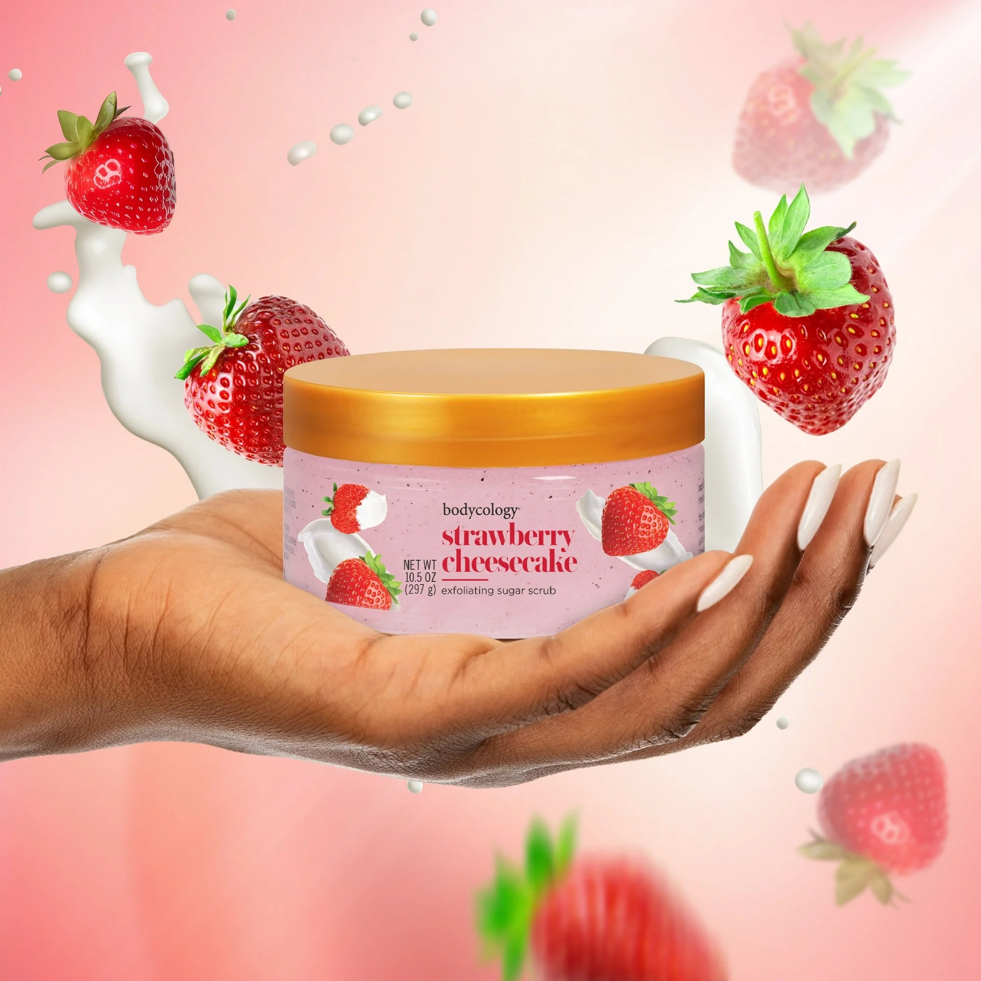 Bodycology Strawberry Cheesecake Sugar Scrub 10.5oz – Exfoliating Body Scrub for Soft Smooth Skin