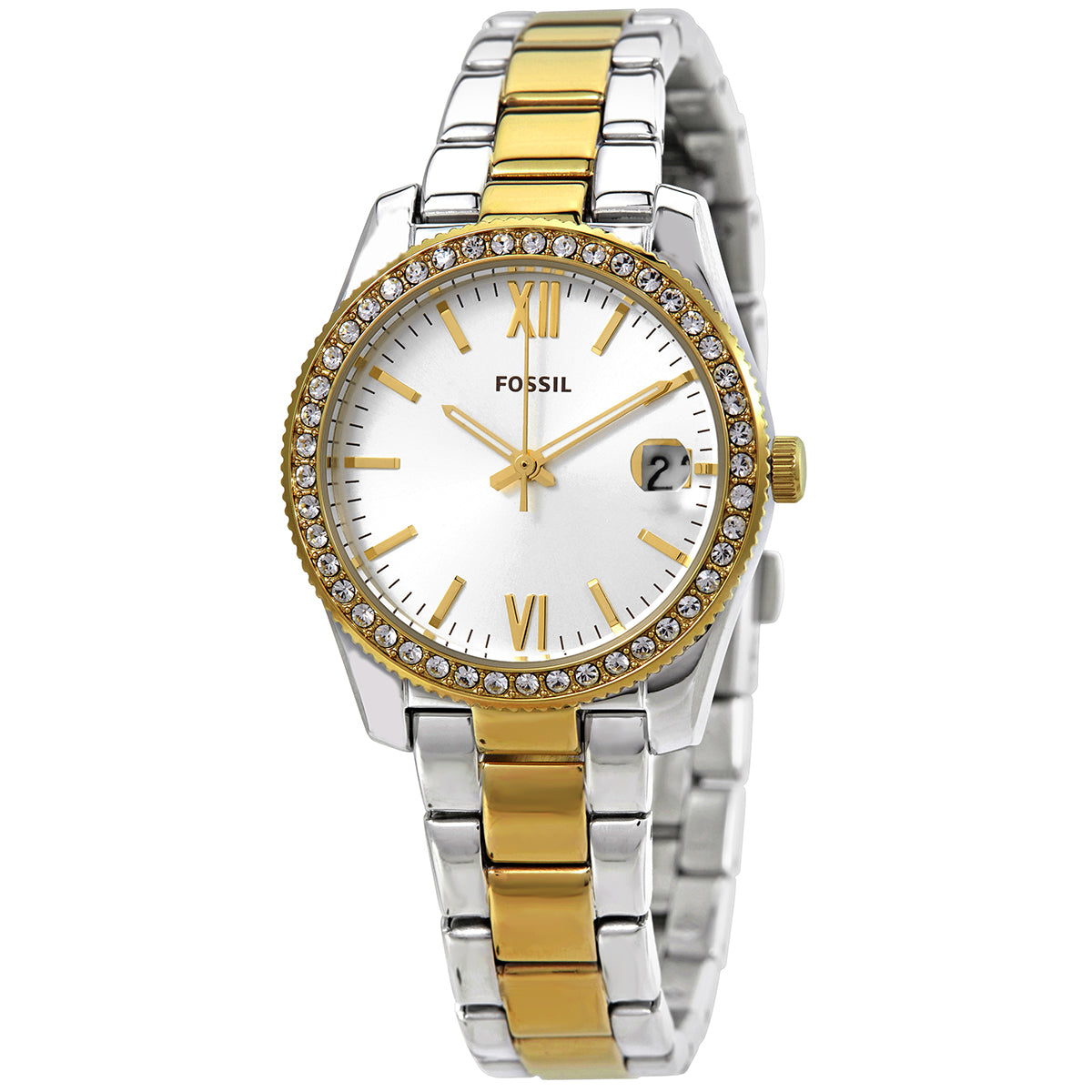Fossil Scarlette Mini Quartz Crystal Silver Dial Ladies Watch ES4319