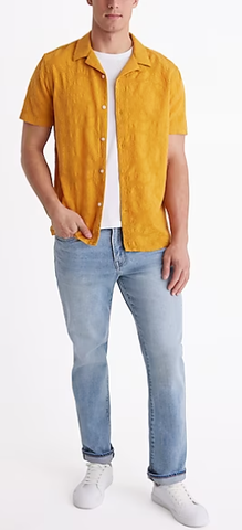 Express Textured Floral Short Sleeve Shirt-Yellow
