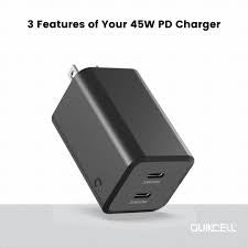 Quikcell 45W PD Dual USB-C Wall Charger – Fast Charging C+C Power Adapter