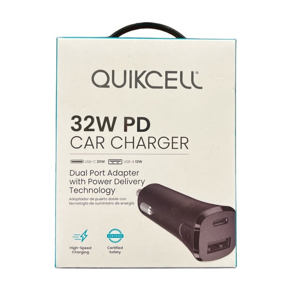 Quikcell QCVPA2005 37W DUAL PORT A+C CAR CHARGER - Black