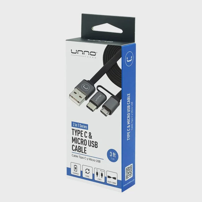 UNNO Tekno 2-in-1 Type C & Micro USB 1m / 3ft Cable (CB4056GY)