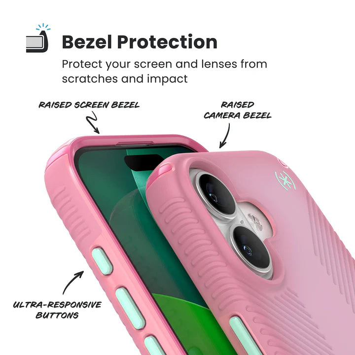 Quikcell Speck Presidio Lux Grip Case for Apple iPhone 17 – Ibis Pink/Dark Ibis/Kanom Green Protective Cover