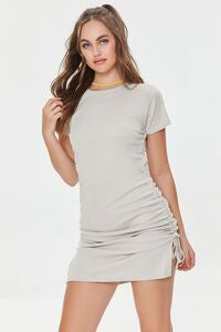 Forever21 Ruched Drawstring T-Shirt Dress-Taupe