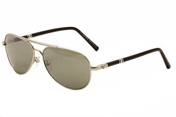 Mont Blanc 509S-16C-Men Aviator Sunglass Silver/Cobalt Blue/Black-GL