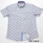 Oleg Cassini Men 13S-1156-P Poplin Print Short Sleeve Shirt Blue-GL/SHW/SHG