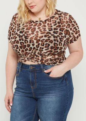 Rue21 Women Plus Leopard Sheer Mesh Tee-SHG/SHW/SHF/GL