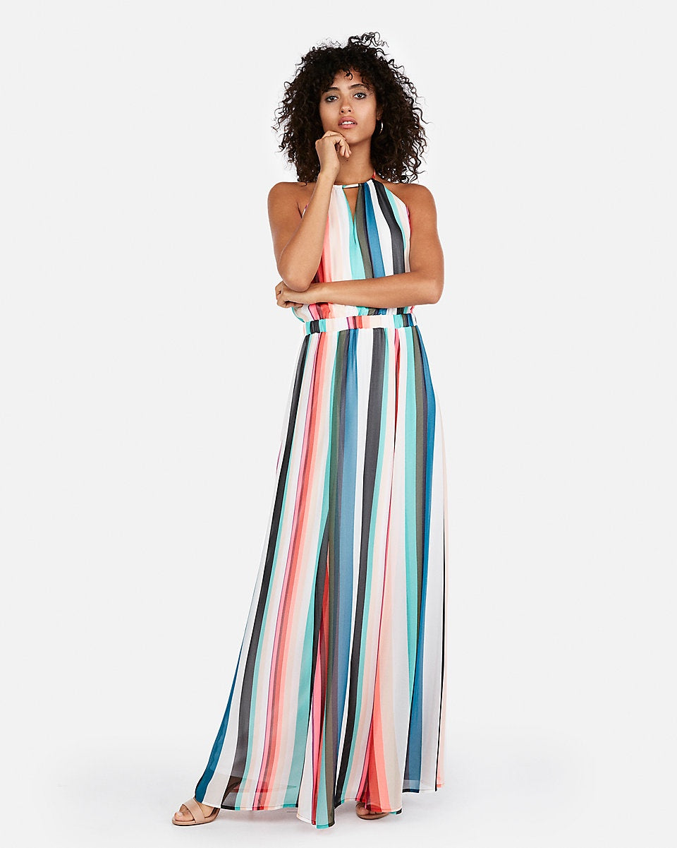 CLEARANCE 50% OFF- Express 07922336 Women Halter Maxi Dress Multi-MT