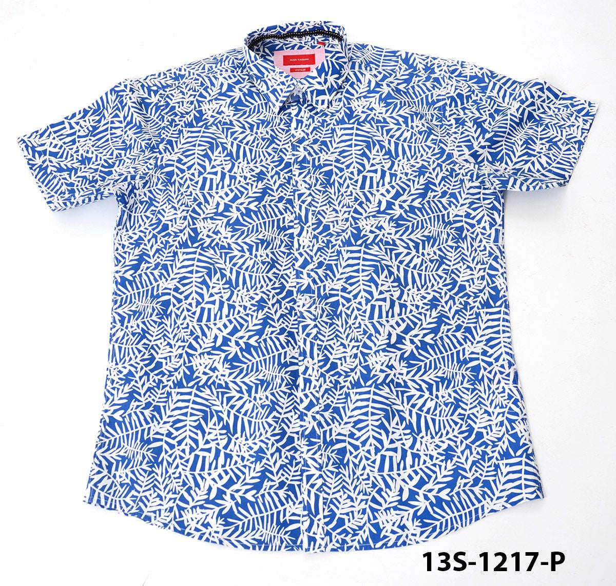 Oleg Cassini Men 13S-1217-E Poplin Print Short Sleeve Shirt Dk.Blue-GL/SHW