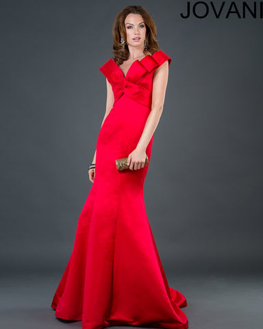 Jovani 74491A Women Bow Front Long Red Dress-GL