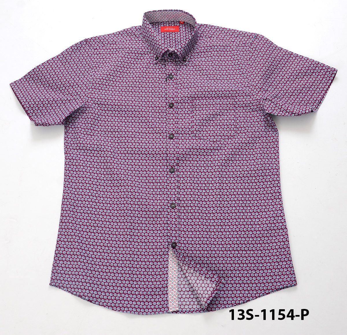 Oleg Cassini Men 13S-1154-P Print Stretch Basic Short Sleeve Shirt Burgundy-GL/SHW
