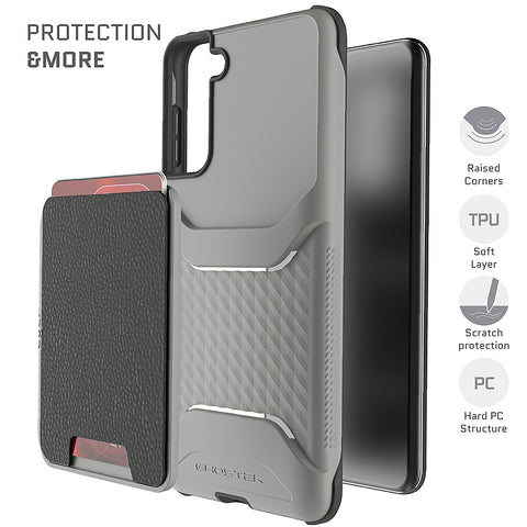 Ghostek Exec4 Leather Flip Wallet Carrying Case for Galaxy S21 Plus Grey