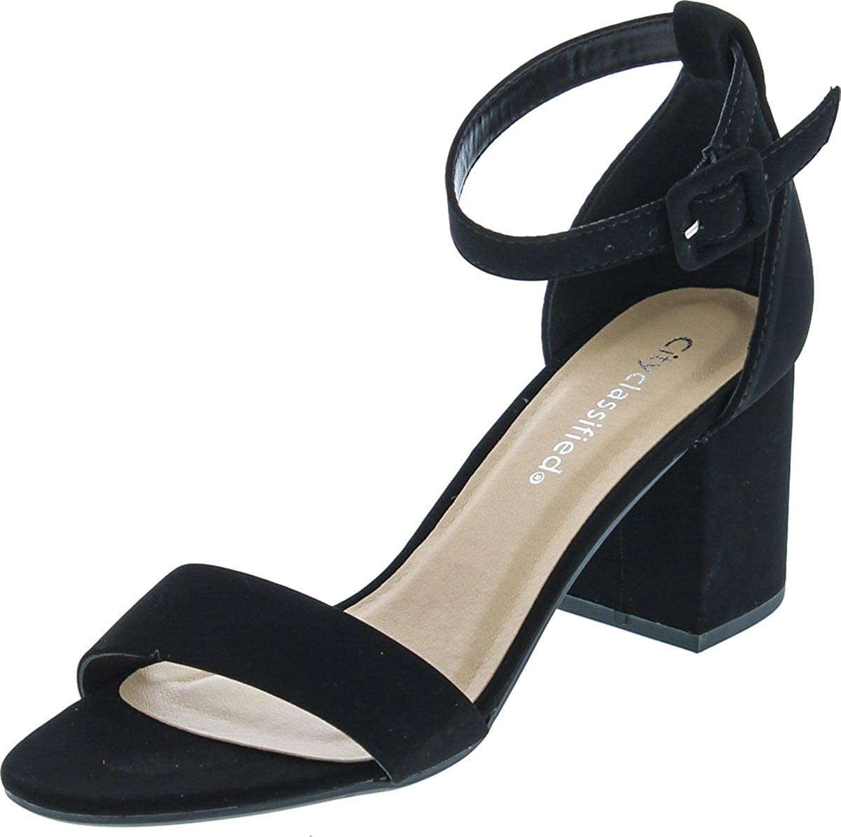 City Classified Cake-Pu Women Open Toe Chunky Heel Shoe Black