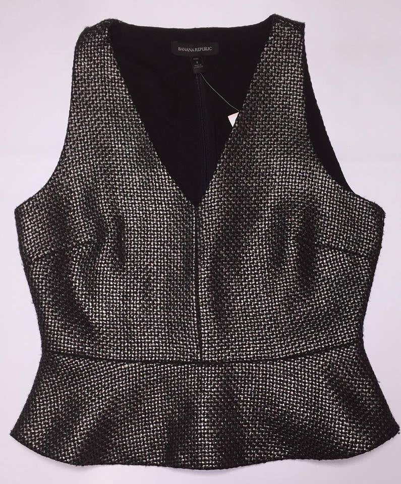 Banana Republic-Women Tank Black Silver Sparkle Petite Top - SHW