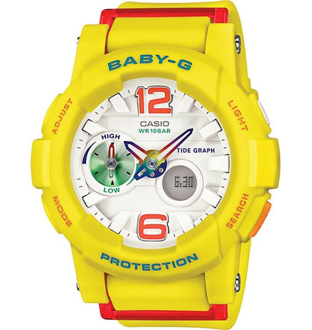 Baby-G BGA180-9B-Women Casio Analog Digital Tide Graph Yellow Resin Strap Watch-GL