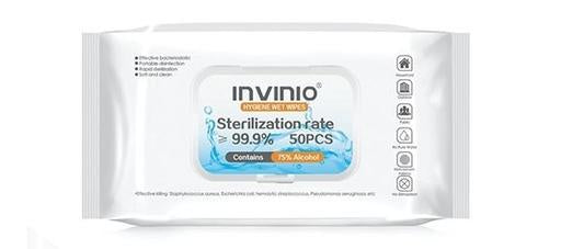 Invinio Sterilization Rate 75% Alc 50pc Wet Wipes