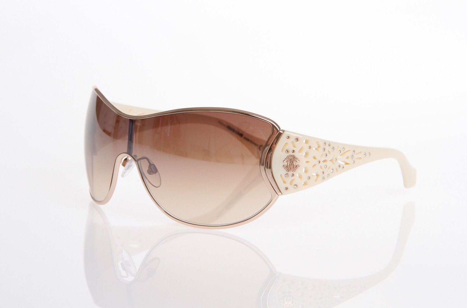Roberto Cavalli Alcyone 803S-28F Women Ivory Shield Sunglass Brown Rose Gold-GL
