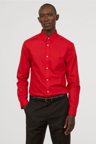 H&M 8617/1 Men Regular Fit Cotton Long Sleeve Shirt Red-GL