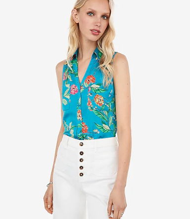 Express 08746666 Women Slim Fit Floral Garden Sleeveless Portofino Shi GIZMOS AND GADGETS