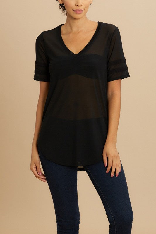 Bozzolo Women Emphasis Mesh Basic Top Black-SHG/MT/SHW