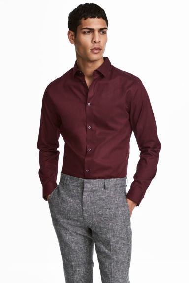 Express 9288 Men Fitted 1MX Longsleeve Shirt Burgundy-GL