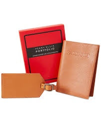 Perry Ellis Portfolio Brown Passport Case and Luggage Tag Gift-Boxed Set-GL