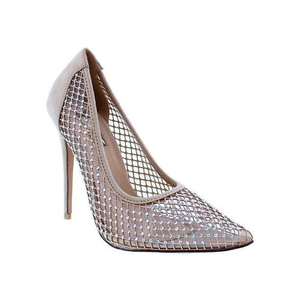 Vigo Fiore KIMYE-18 Women Sparkle Mesh Pointed Toe Heels Nude-SHW
