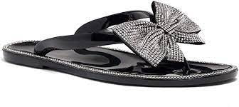 Ann More Lynwood Women Rhinestone Bow Trim Decoration Jelly Slide Sandal Black