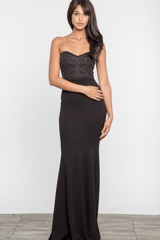 Faveur & Merci Women Black Tube Studded Sweetheart Mermaid Dress Black-SHG/SHW/SHF