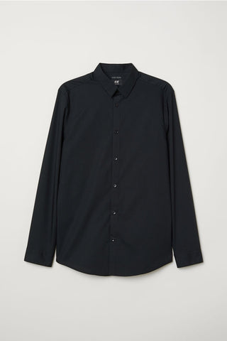 H&M 8617/1 Men Easy-iron Long Sleeve Slim Fit Shirt Black-GL