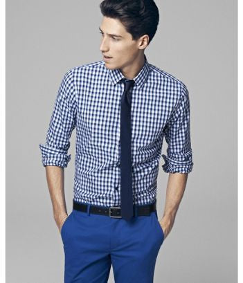 Express Men 7112 Fitted Blue/White Gingham Shirt-GL/MT