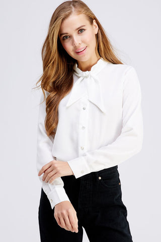 If She Loves Women Beautiful knot Detail On The Neck Longsleeve Top Off White-MT