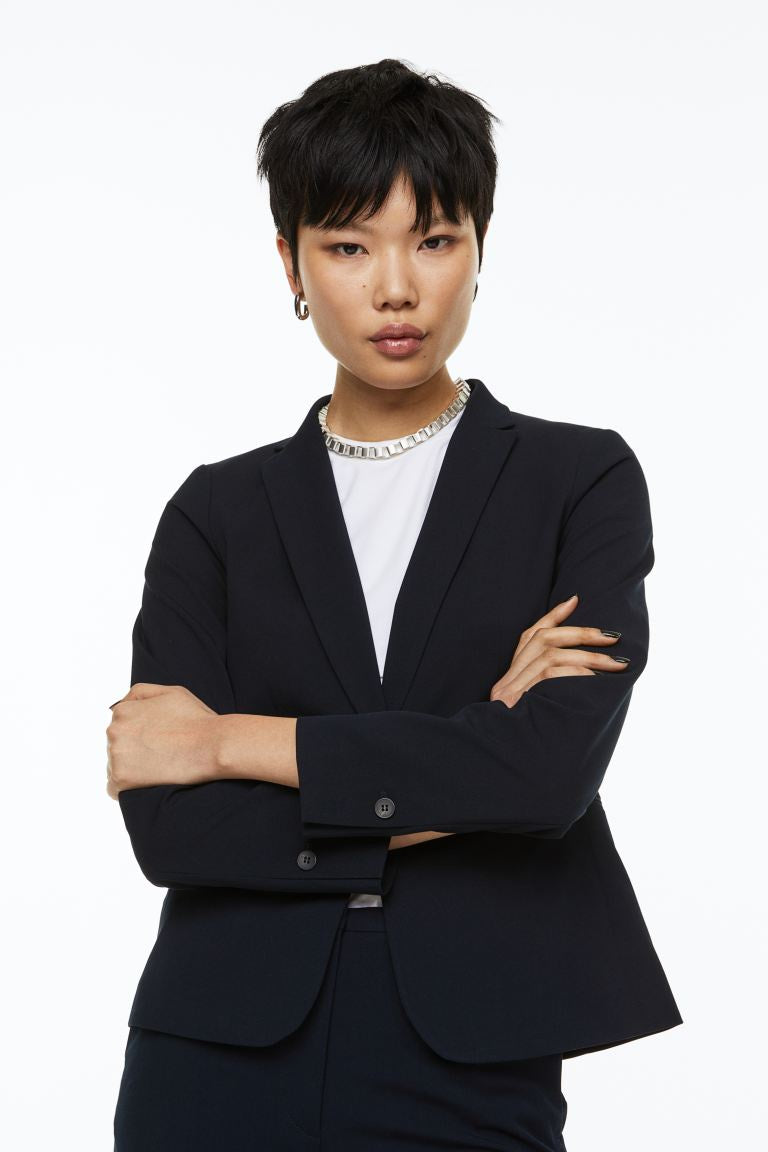 H&M Fitted Blazer-Navy Blue