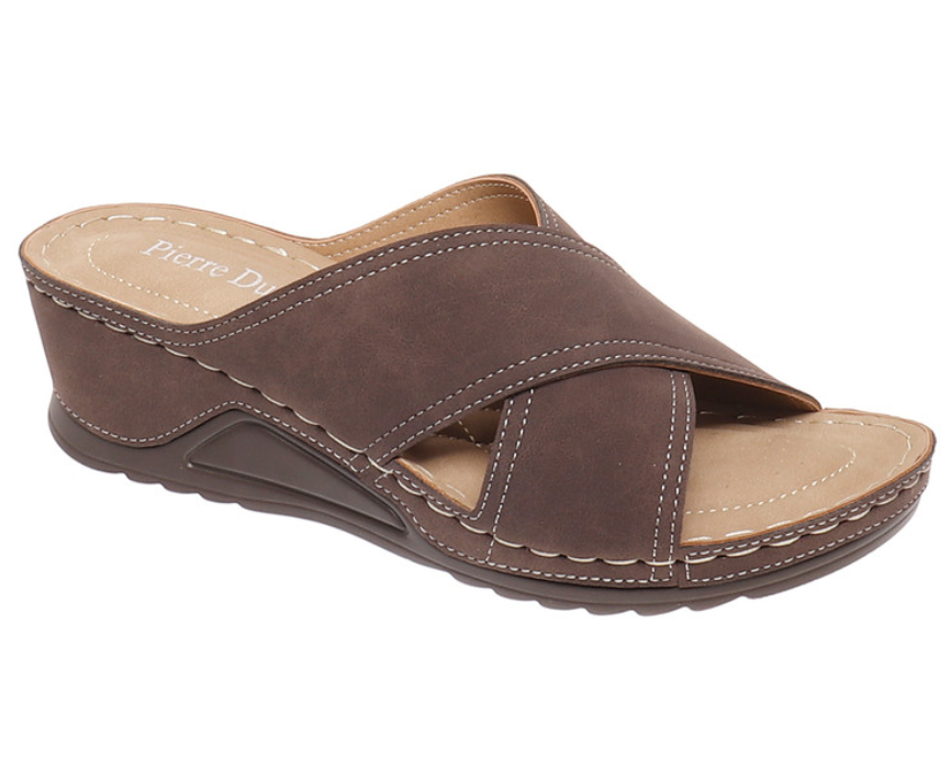 Pierre Dumas Anna-1 Women Slip On Wedge Heel Open Toe Sandal -Brown Nubuc
